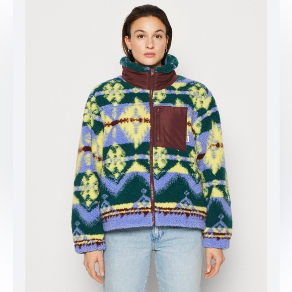 Wrangler Multi Colored Tribal Boho Southern Western Sherpa Fleece Zip Jacket NWT - Picture 10 of 16